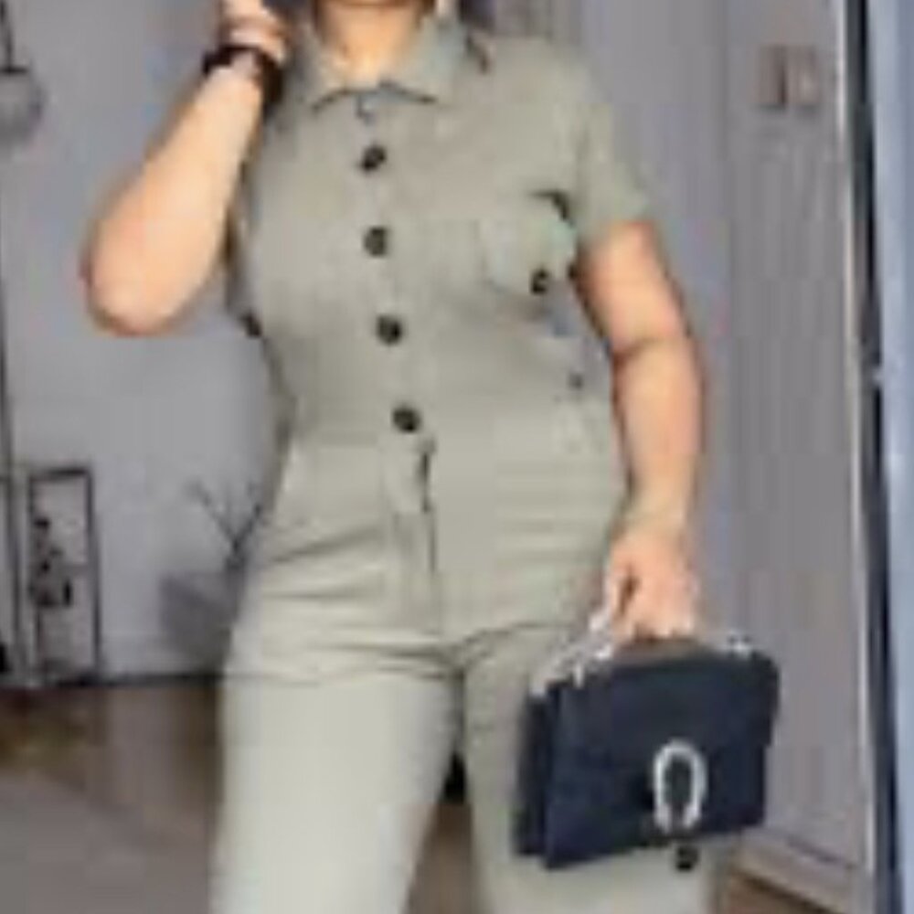 Stylewe One Piece Jumpsuit in green khaki color and black buttons NEW XL(16) - Picture 3 of 10